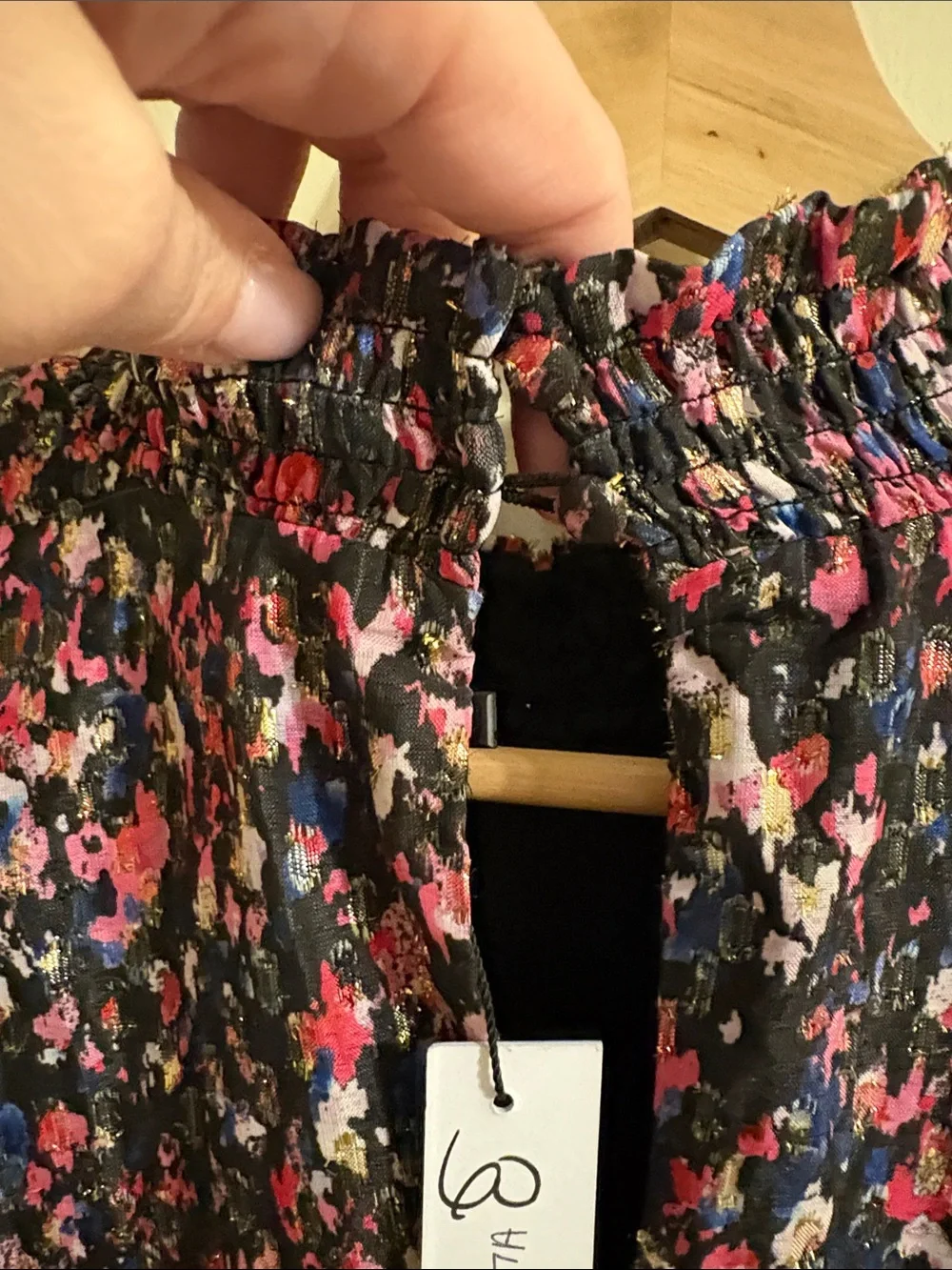 Long-Sleeve Floral Midi Dress with Smocked Waist in Pink on Black - Picture 4 of 5